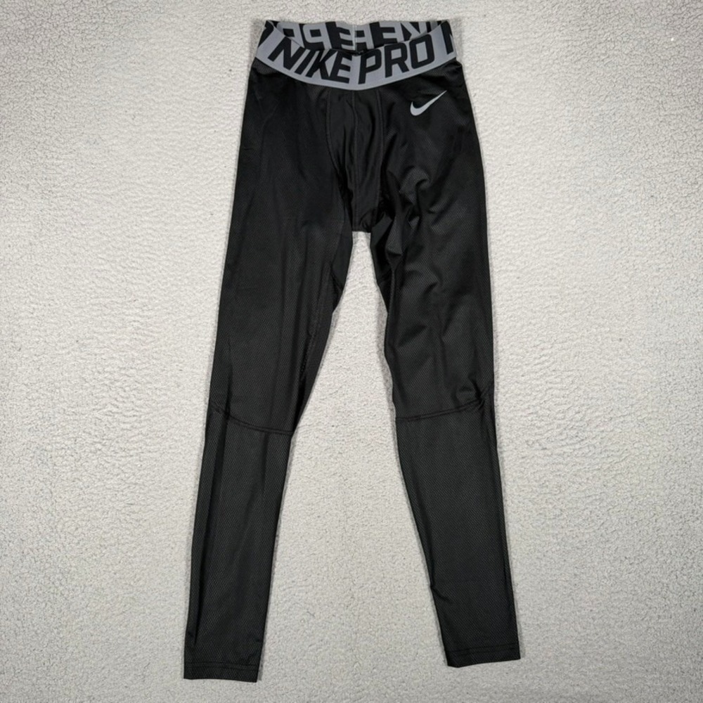 Nike Pro Pants Mens Medium Black Full Length Compression Tights Gym Workout Logo
